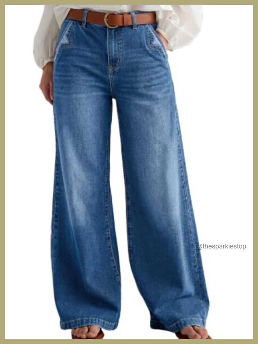 Women's Mid Rise Wide Leg Stretchy Jeans Baggy Denim Pants